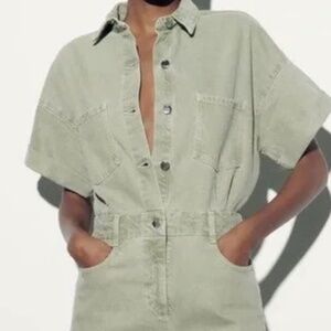 Zara sage denim romper